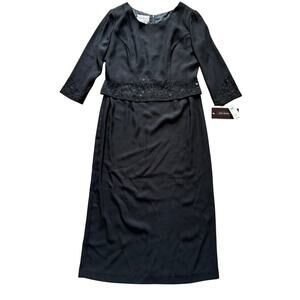 NWT -KARIN STEVENS Black Evening Dress w/ Sparkle & Sequins, 3/4 sleeve, size 14